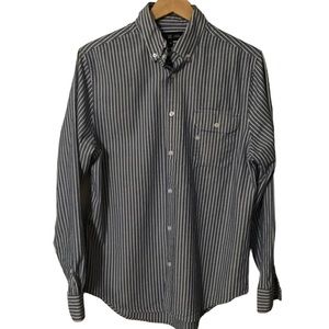 FIVE FOUR sz Medium Shirt Button Down Long Sleeve Vertical Stripes Blue White